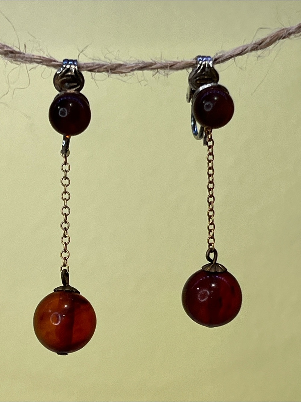 Handmade Amber-Tone Drop Chain Earrings - Women Jewelry - Picture 1 of 4